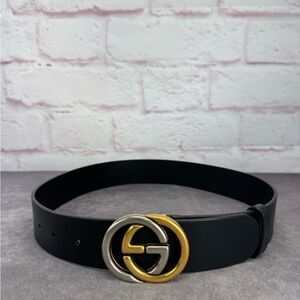 Gucci Calfskin Bi Color Interlocking G Belt 75 30 295777 Black